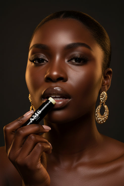 AMS Lip Balm - Mannequin Peau Foncée Application
