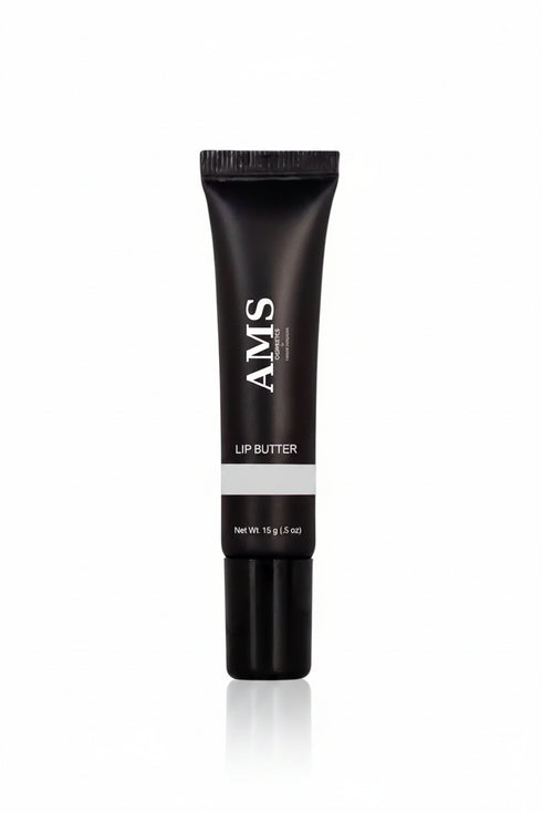 AMS Lip Butter - Hero Shot Packaging Noir Luxe Fond Blanc