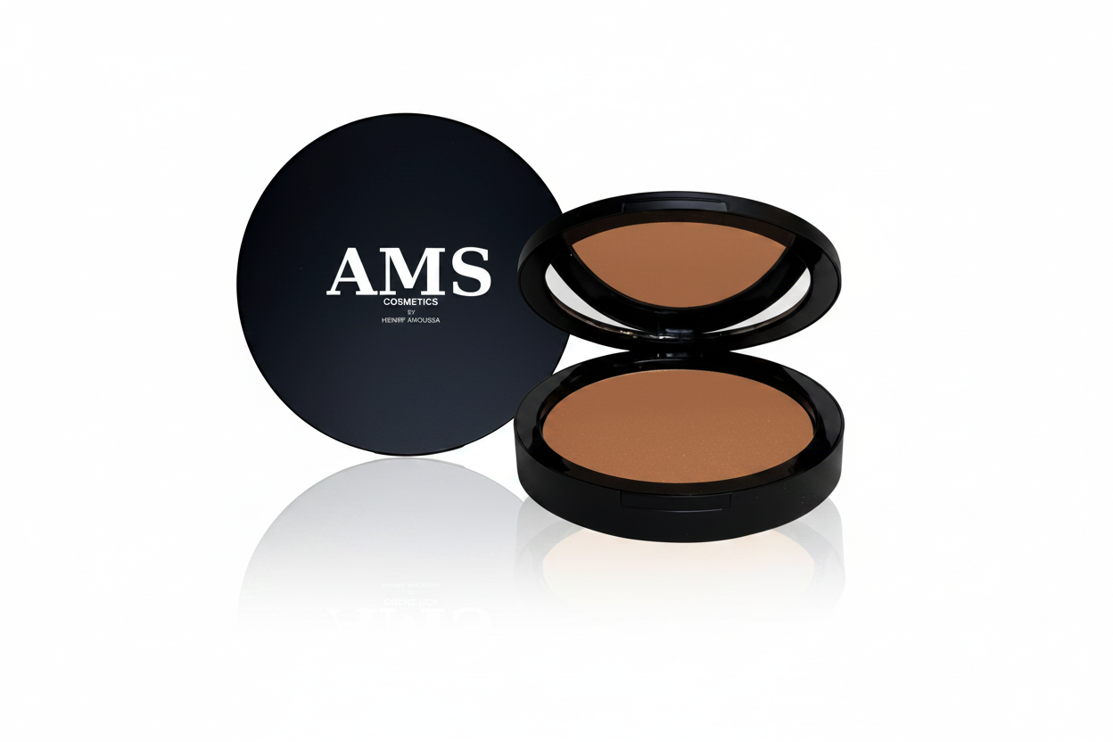 AMS Bronzer Noix de Coco - Hero Shot Compact Noir Luxe Fond Blanc