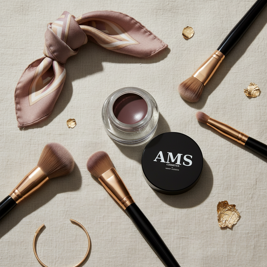 AMS Cosmetics Cream Eyeshadow - Flat-lay with Brushes