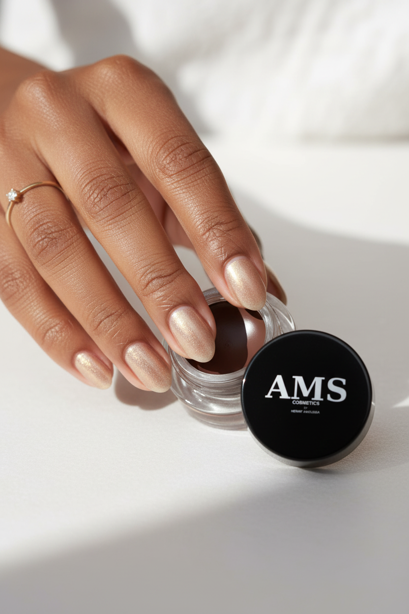 AMS Cosmetics Cream Eyeshadow - Hand Holding Jar