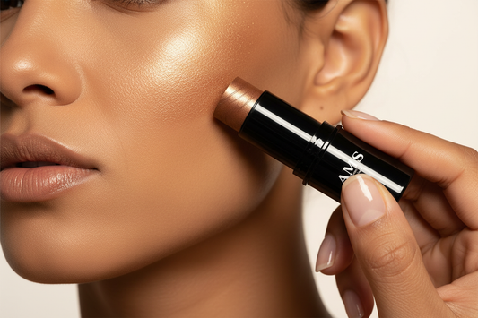 AMS Highlighter Stick - Application Pommettes Glow Cuivré Doré Éditorial