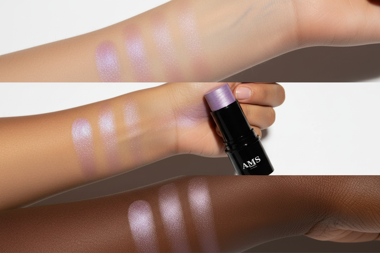 AMS Highlighter Stick Lavande Perlée - Swipe Multi-Teintes Shimmer Lavande Lilas Iridescent Inclusif