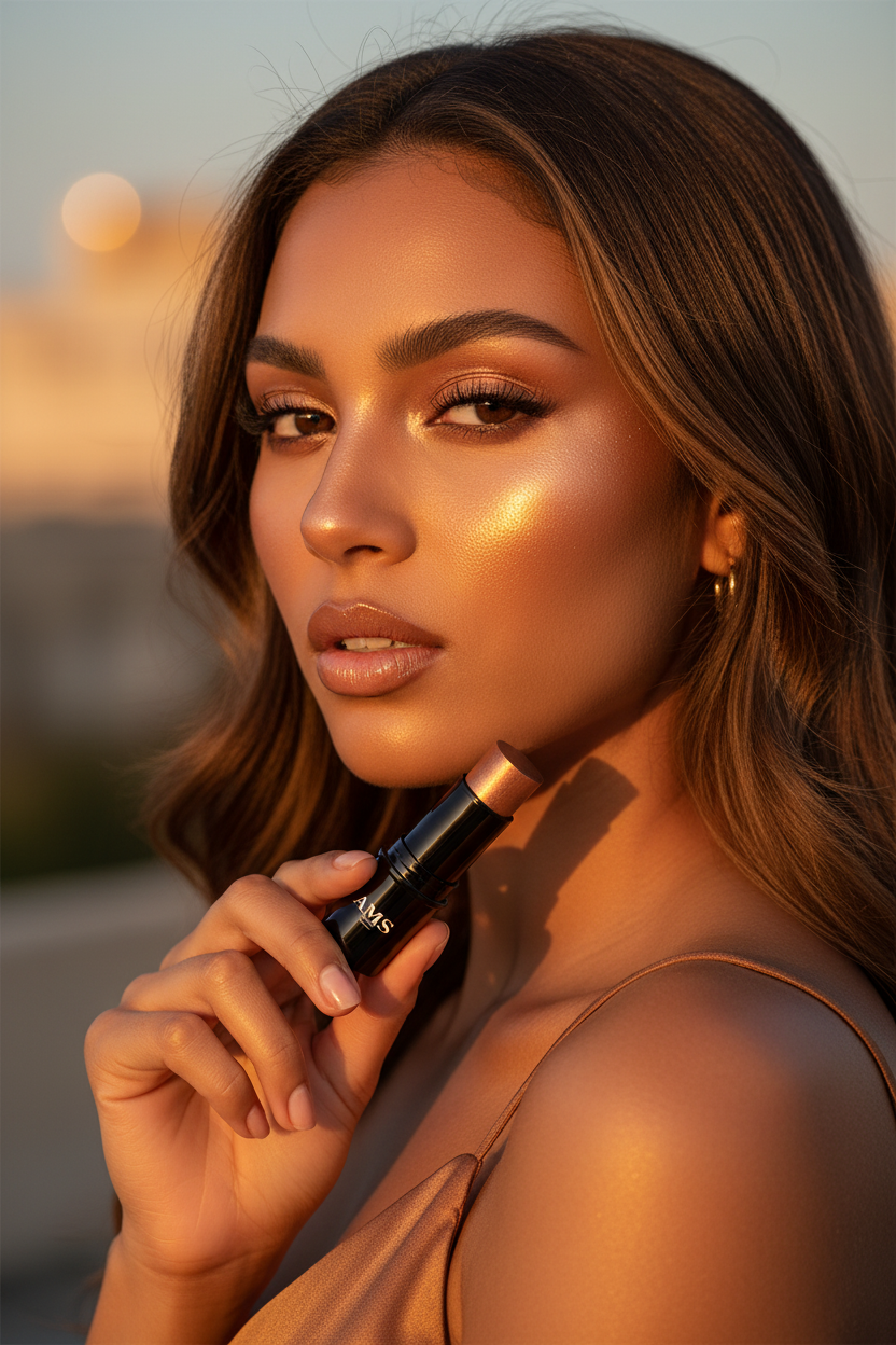 AMS Highlighter Stick - Lifestyle Golden Hour Peau Illuminée Cuivré Bronze