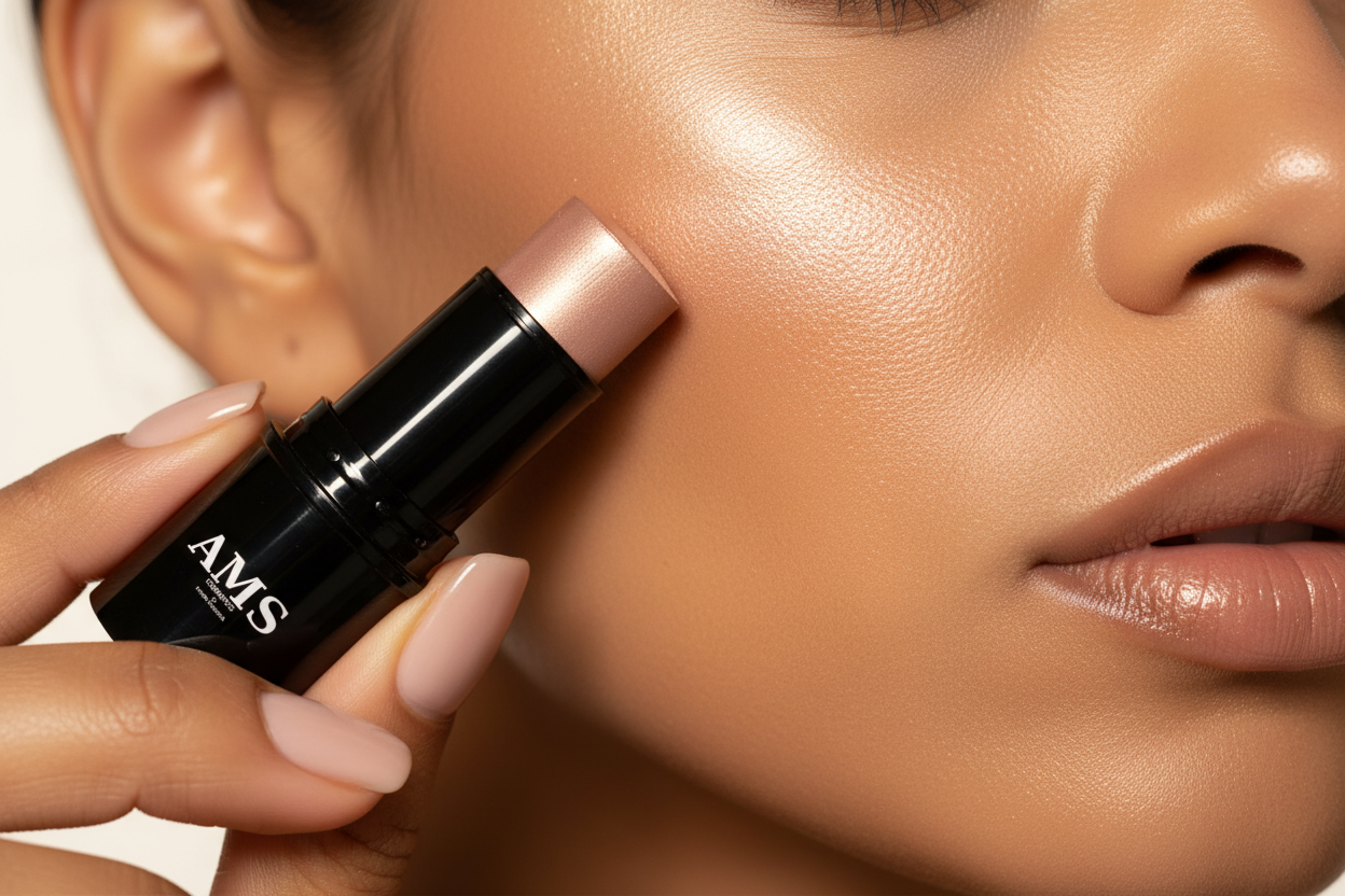 AMS Highlighter Stick Or Rose - Application Pommettes Brow Bone Glow Champagne Or Rose Éthéré