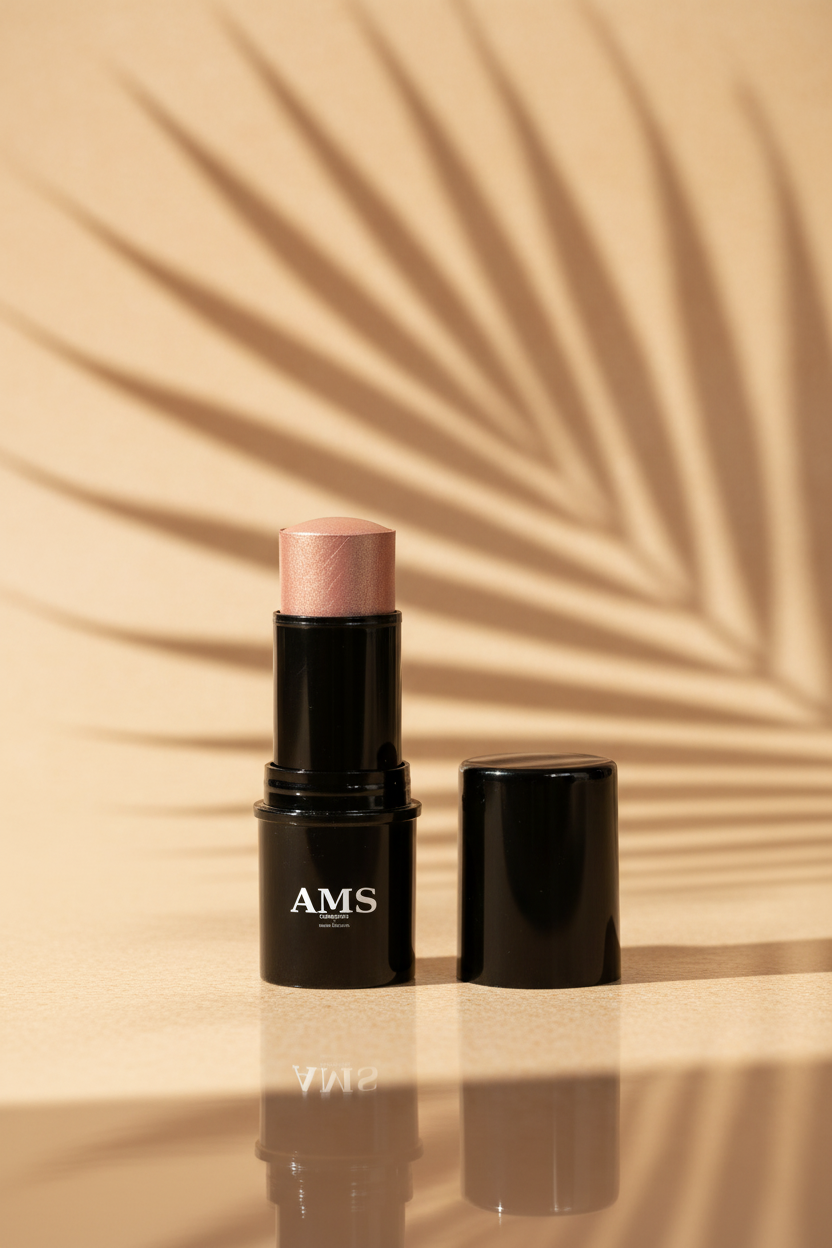 AMS Highlighter Stick Or Rose - Fond Beige Chaud Ombres Palmier