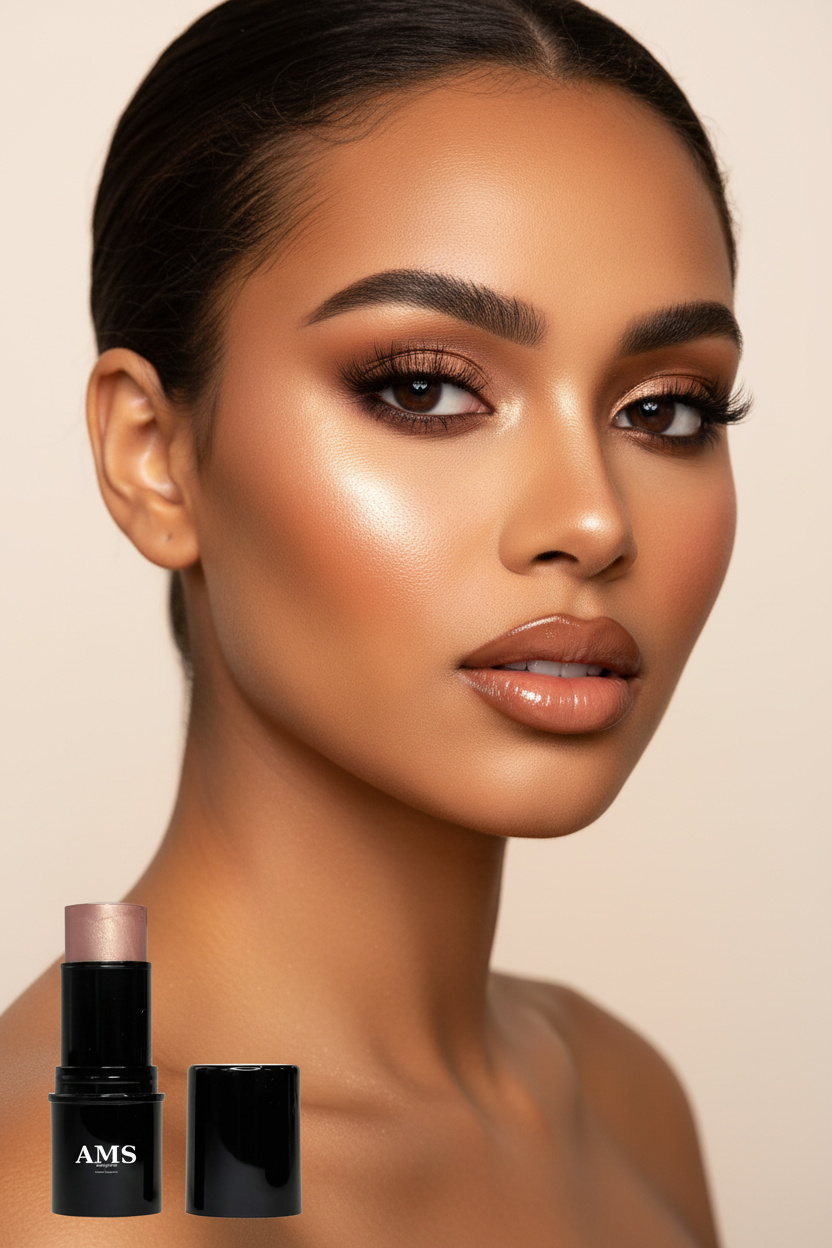 AMS Highlighter Stick Or Rose - Full Face Éditorial Glow Or Rose Champagne Peau Caramel Dorée