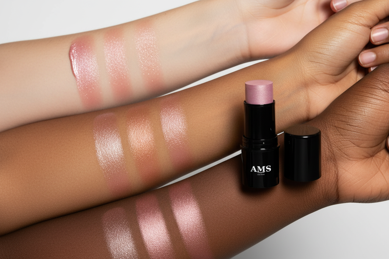 AMS Highlighter Stick Rose Perlé - Swipe Multi-Teintes Shimmer Rose Nacré Inclusif