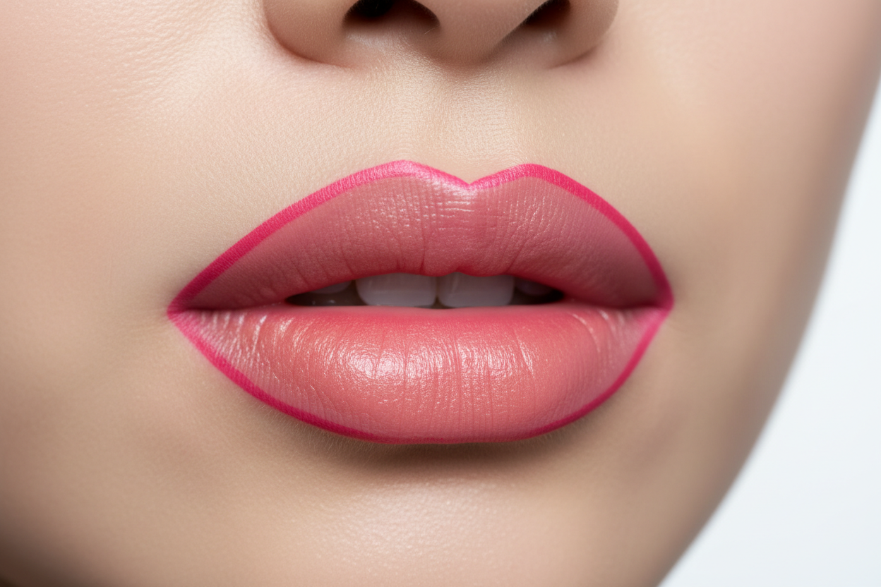 AMS Lipliner Tropical Pink - Zoom Lèvres Peau Porcelaine