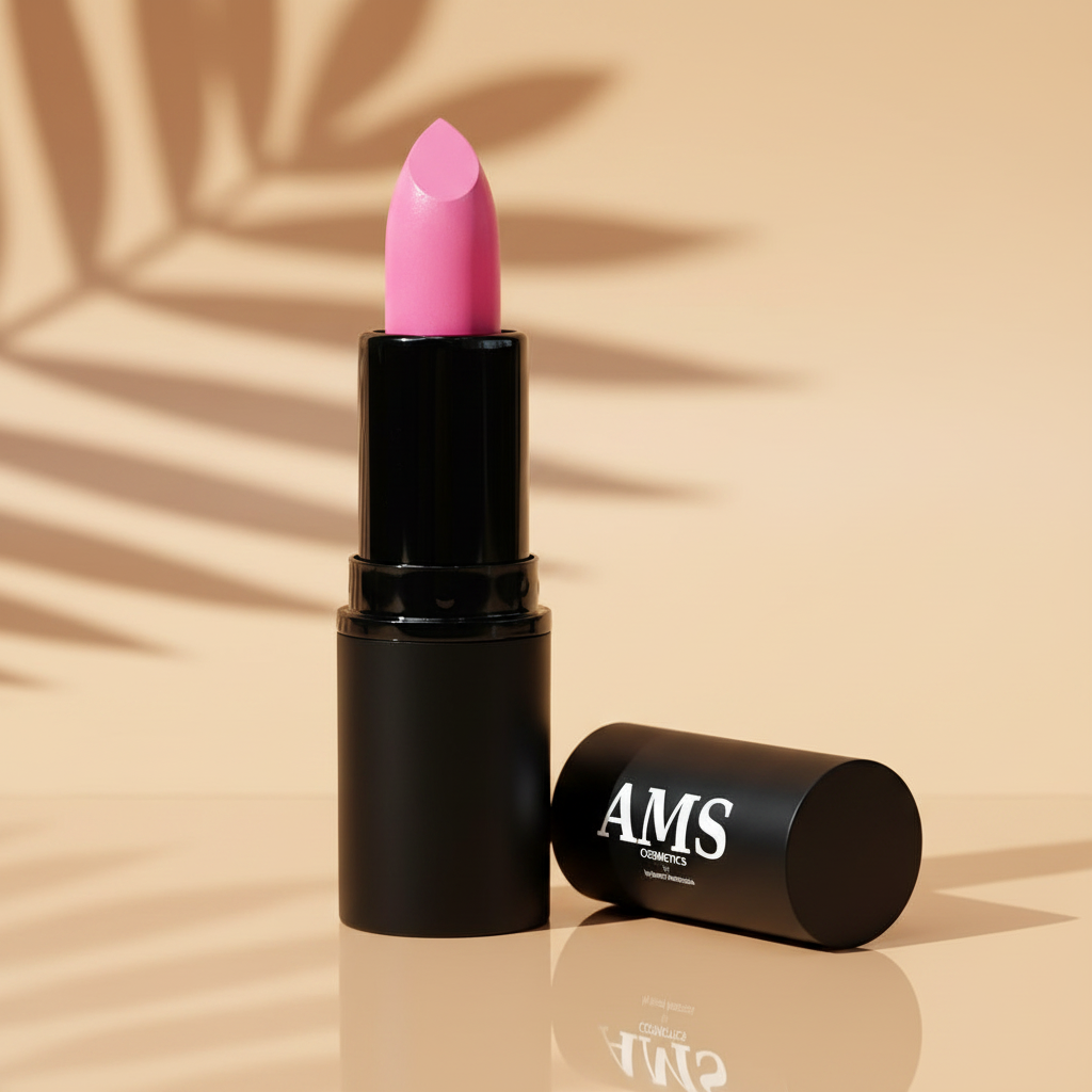 AMS Lipstick Rose Bubblegum - Fond Beige Chaud Palmier