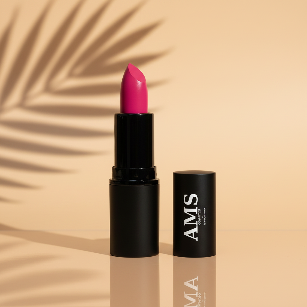 AMS Lipstick Rose Fuchsia - Fond Beige Chaud Palmier