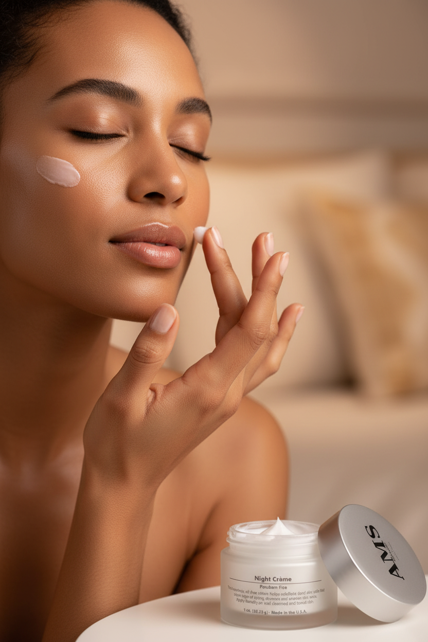 AMS Night Crème – Application Visage avec Produit