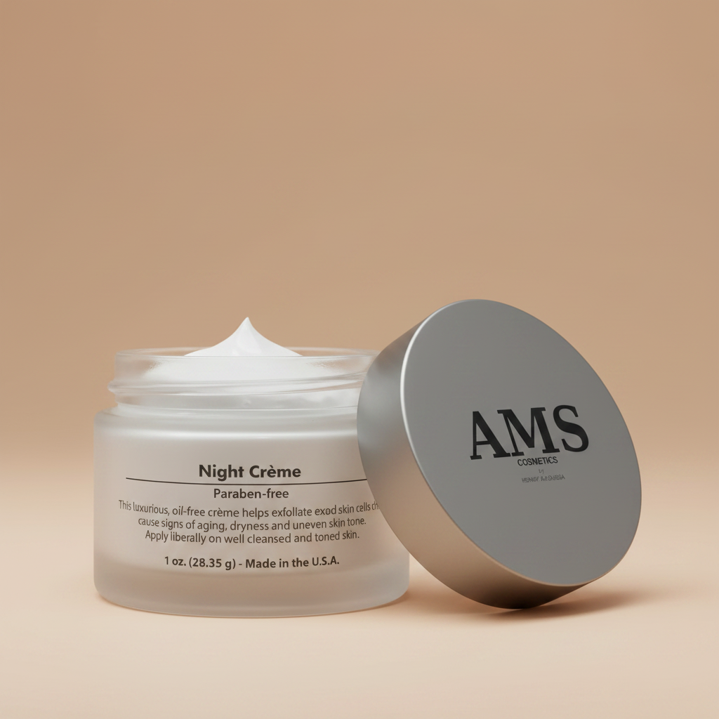 AMS Night Renewal Crème – Product with Packaging 4K